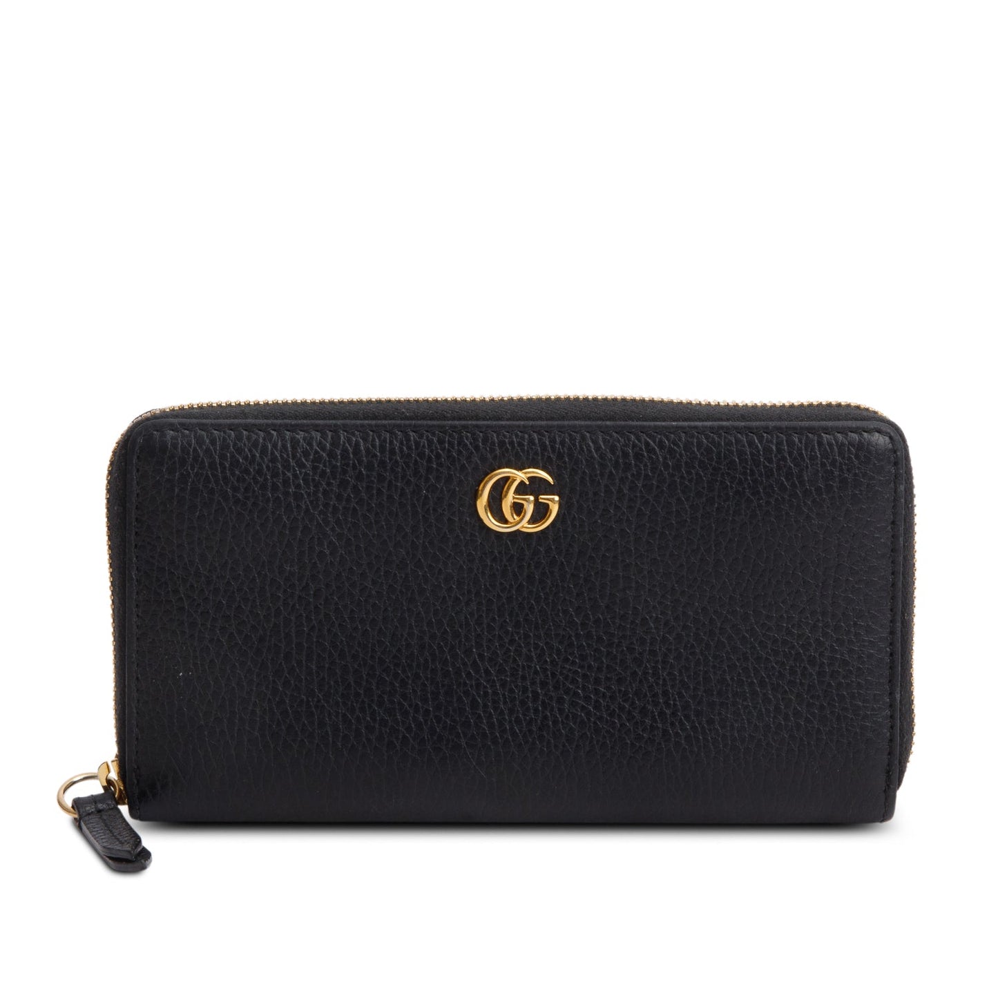 Gucci Black Calfskin Leather GG Marmont Zip Around Wallet