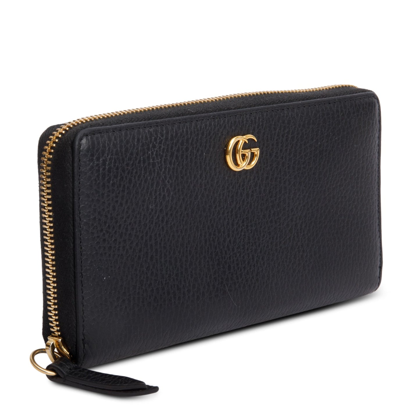 Gucci Black Calfskin Leather GG Marmont Zip Around Wallet