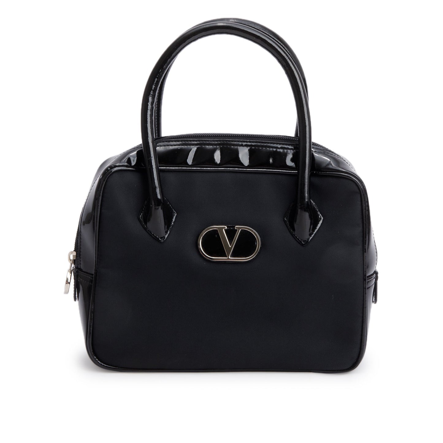 Valentino Black Nylon Patent Leather Top Handle Bag