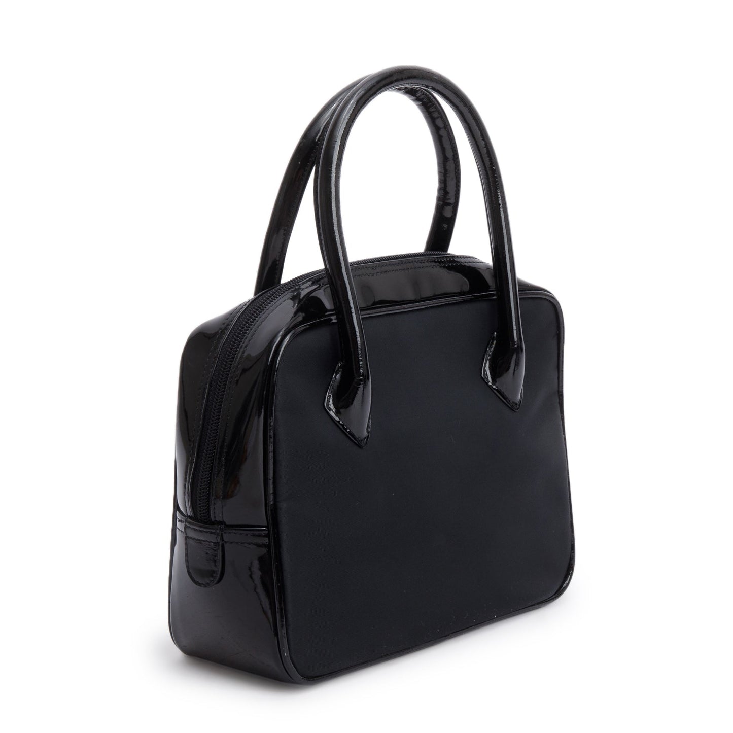 Valentino Black Nylon Patent Leather Top Handle Bag