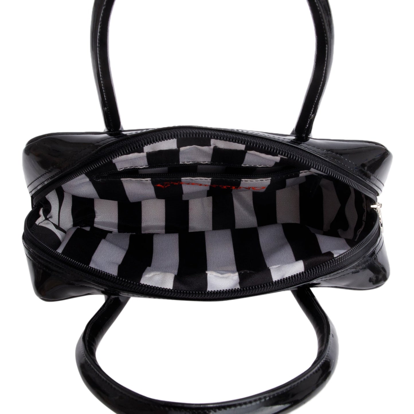 Valentino Black Nylon Patent Leather Top Handle Bag
