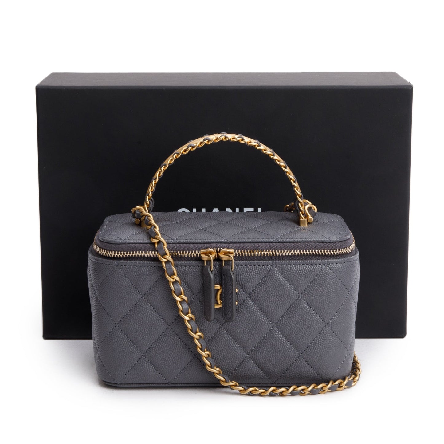 Chanel 2025 Grey Caviar Top Handle Long Vanity