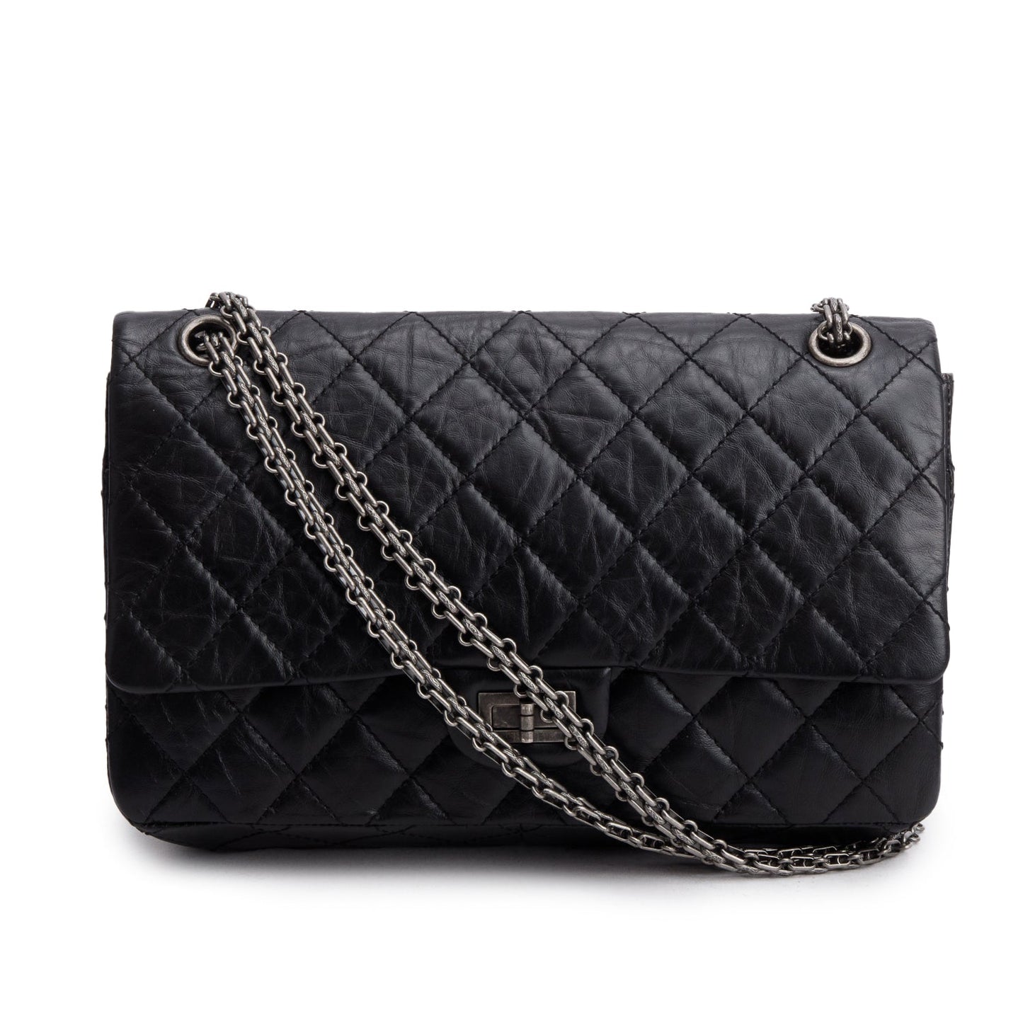 Chanel Black Aged Calfskin Leather 2.55 Reissue 226 Double Flap Bag