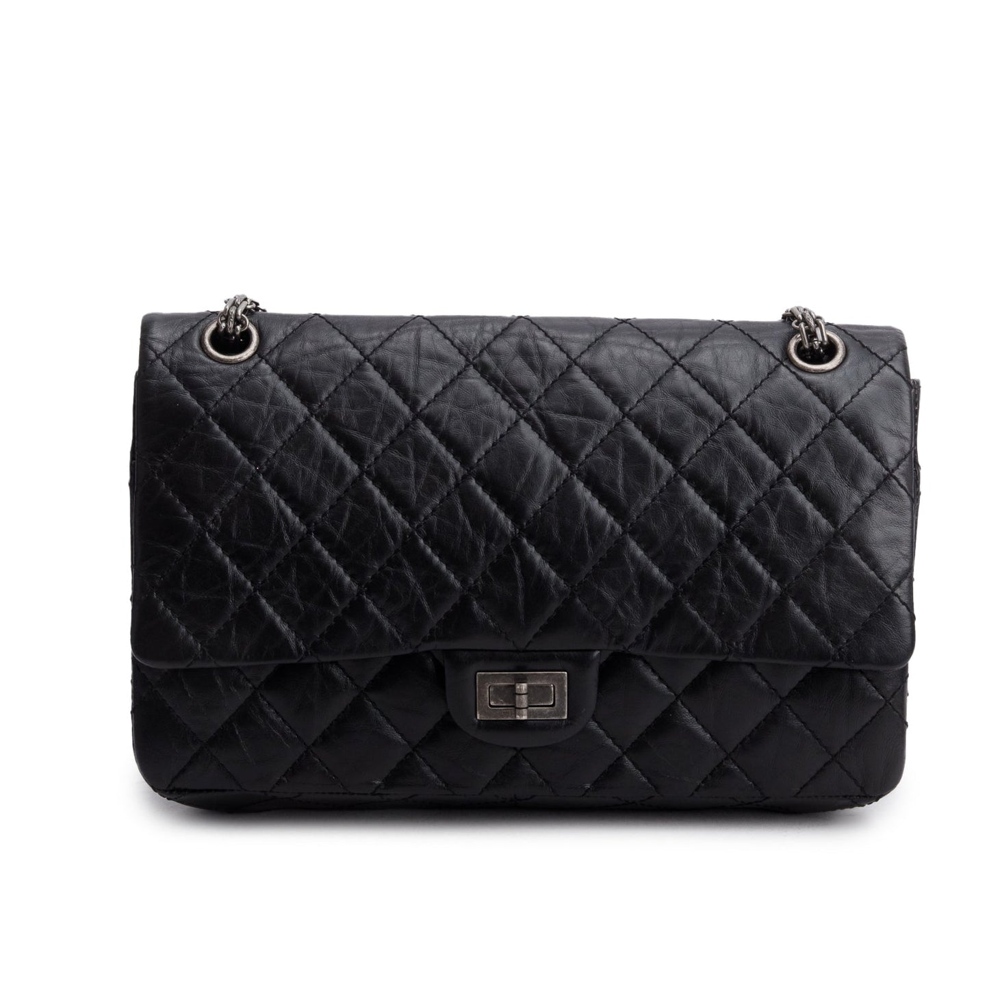 Chanel Black Aged Calfskin Leather 2.55 Reissue 226 Double Flap Bag