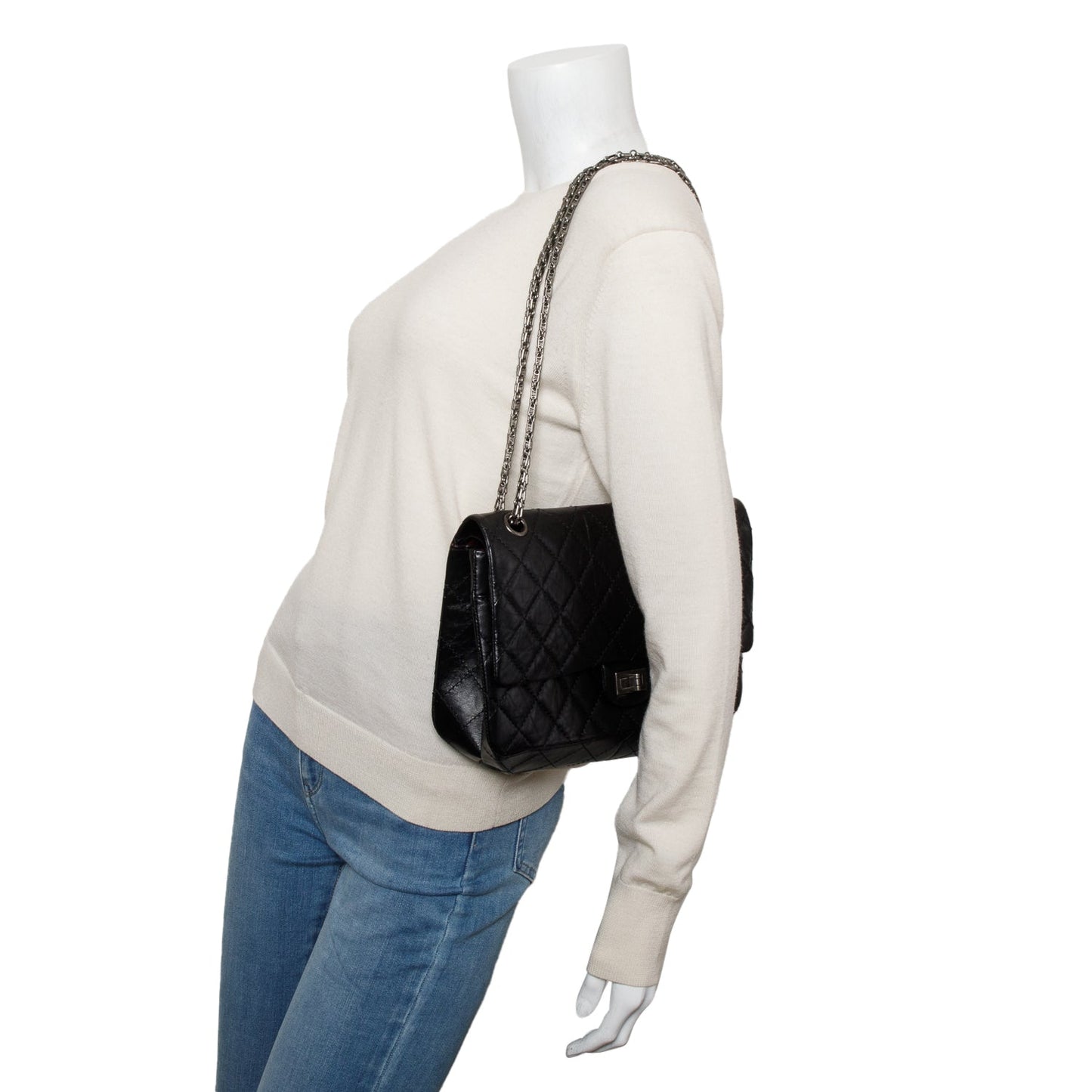 Chanel Black Aged Calfskin Leather 2.55 Reissue 226 Double Flap Bag