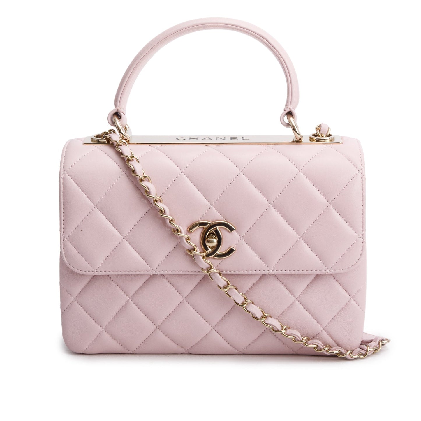 Chanel 2021 Pink Quilted Lambskin Trendy CC Small Top Handle Flap Bag