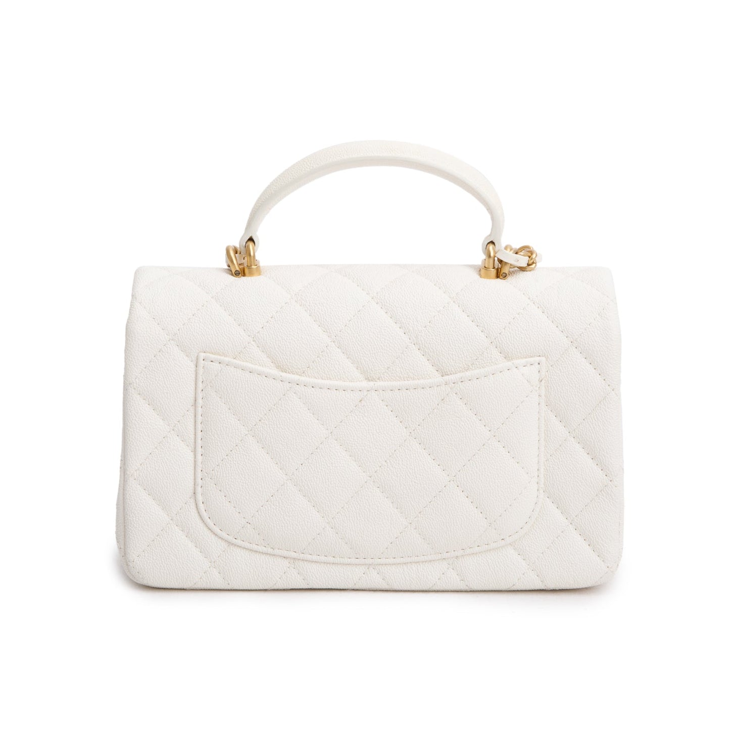 Chanel 2021 White Caviar Quilted Mini Top Handle Rectangular Bag