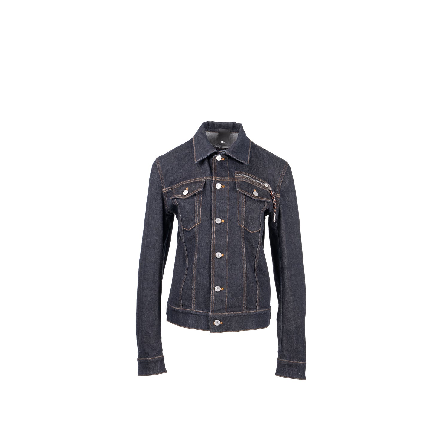 HOMME Size 50 Rope Zipper Pull Pocketed Jacket Cotton Dark Indigo Blue Denim