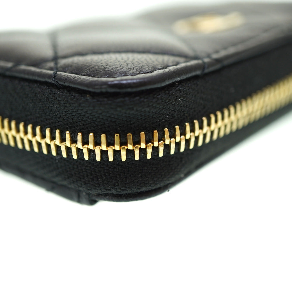 CHANEL Coin case lambskin black Zip Around Coin case Women