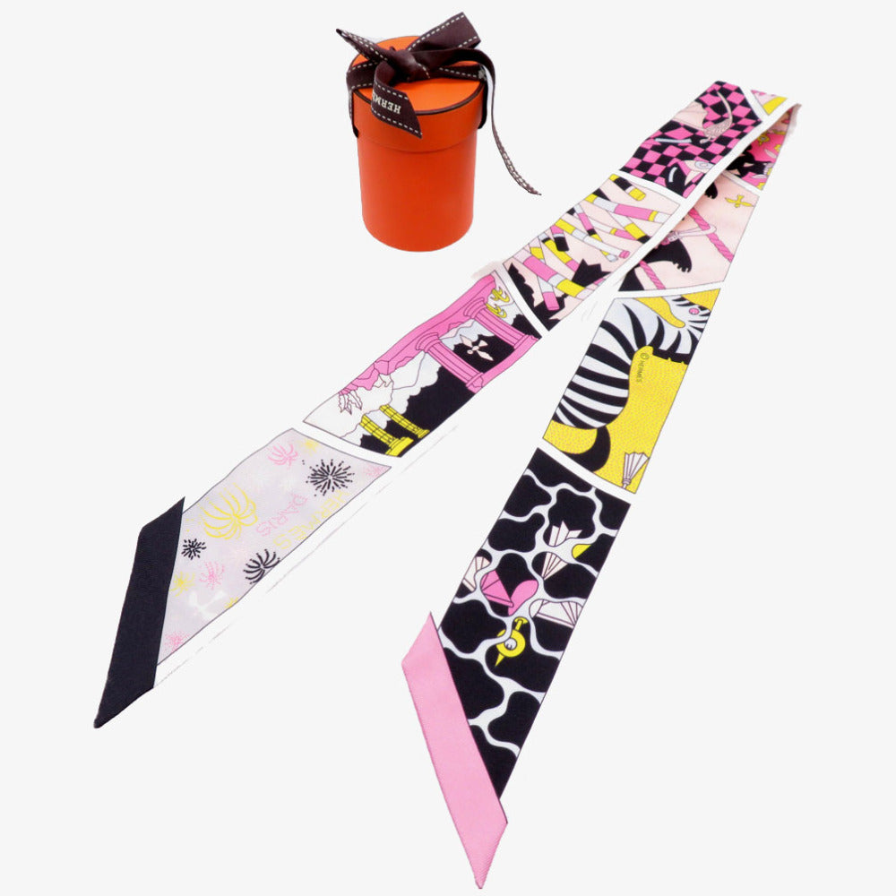 HERMES scarf silk black Twilly factory suit Women