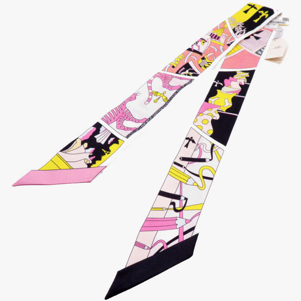 HERMES scarf silk black Twilly factory suit Women