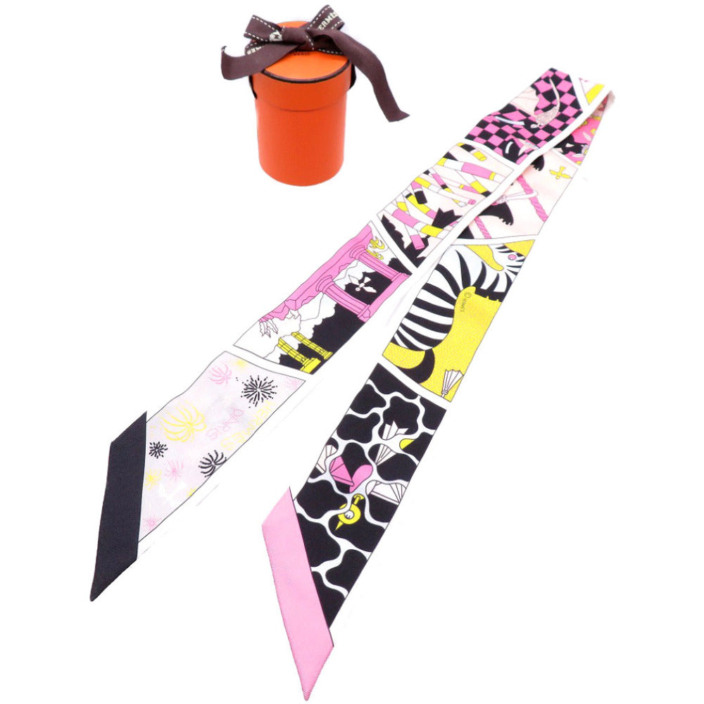 HERMES scarf silk black Twilly factory suit Women