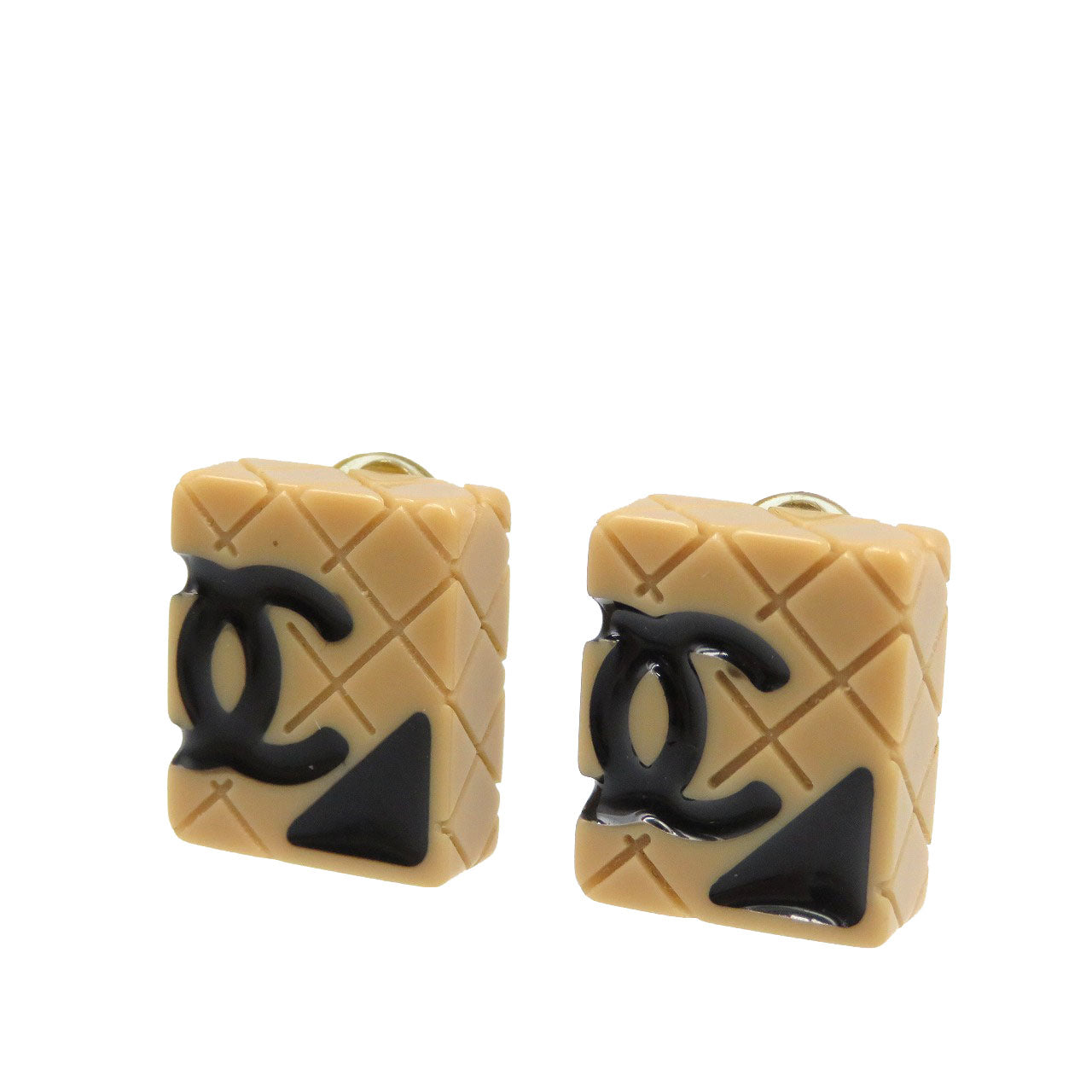 CHANEL Earring Plastic, Gold Plated beige Cambon line Women