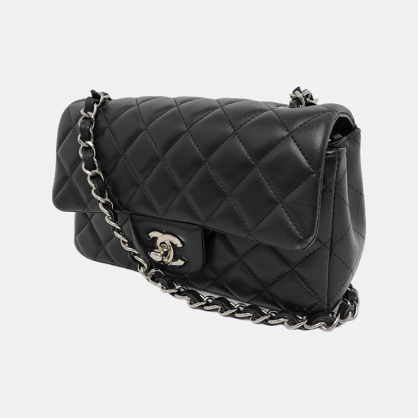 Chanel Classic Flap Rectangular Mini Black Lambskin Leather Silver Hardware