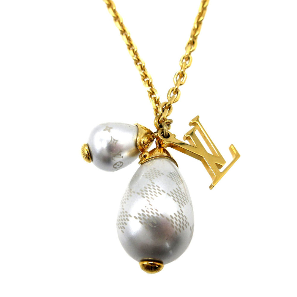 LOUIS VUITTON Necklace M66322 Metal, Faux Pearl gold Pearl Damier Pandantiffe Women