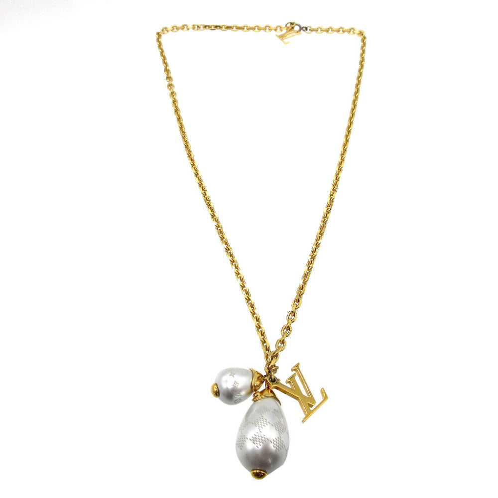 LOUIS VUITTON Necklace M66322 Metal, Faux Pearl gold Pearl Damier Pandantiffe Women