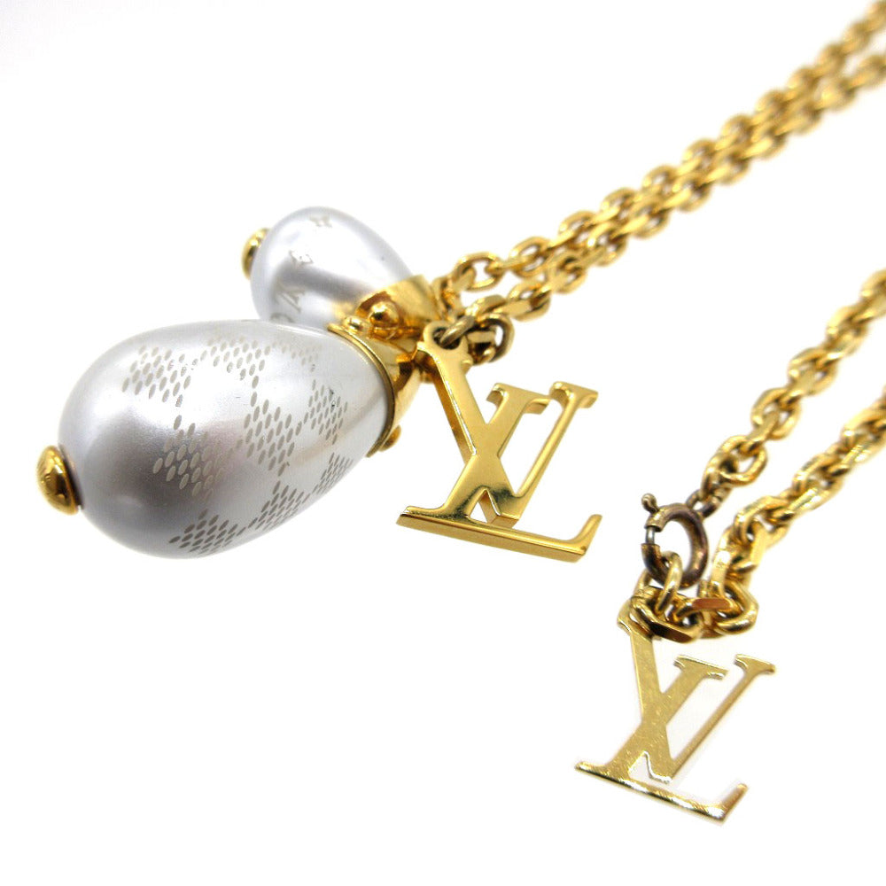 LOUIS VUITTON Necklace M66322 Metal, Faux Pearl gold Pearl Damier Pandantiffe Women