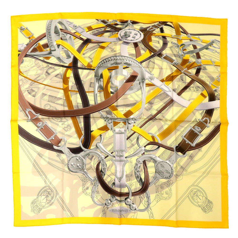 HERMES scarf silk yellow Carre90 CAVALCODOUR VOLTIGEUR Women