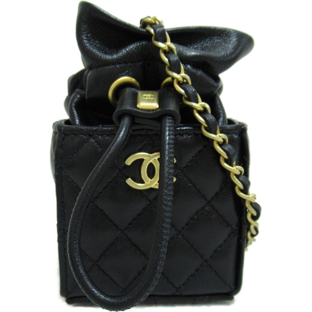 Chanel Black Quilted Leather Micro Drawstring CC Bucket Bag