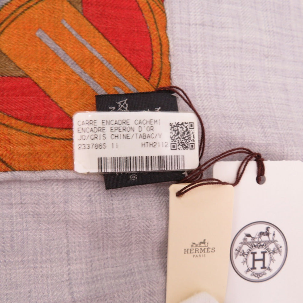 HERMES scarf Cashmere, Silk Purple x Wine Red Carre90 ENCADRE EPERON D'OR Women