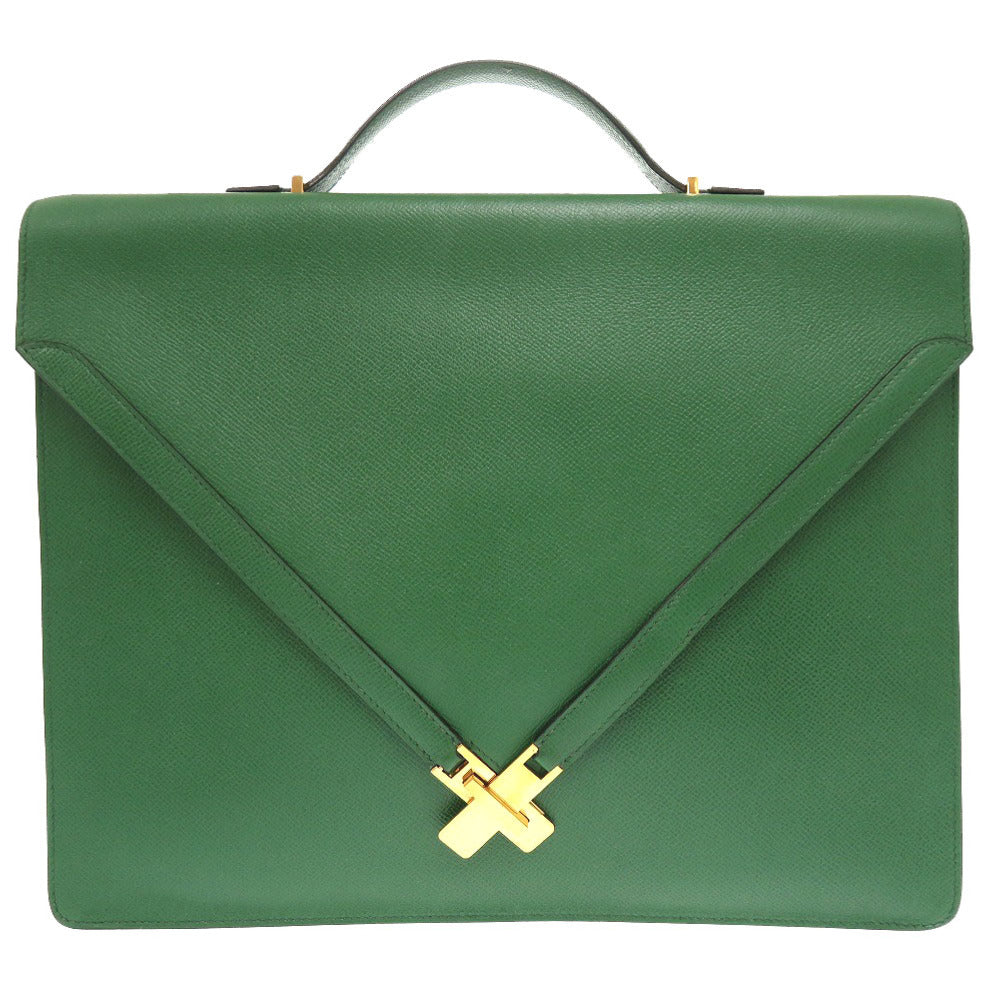 HERMES Briefcase Courchevel Vert kelly cross