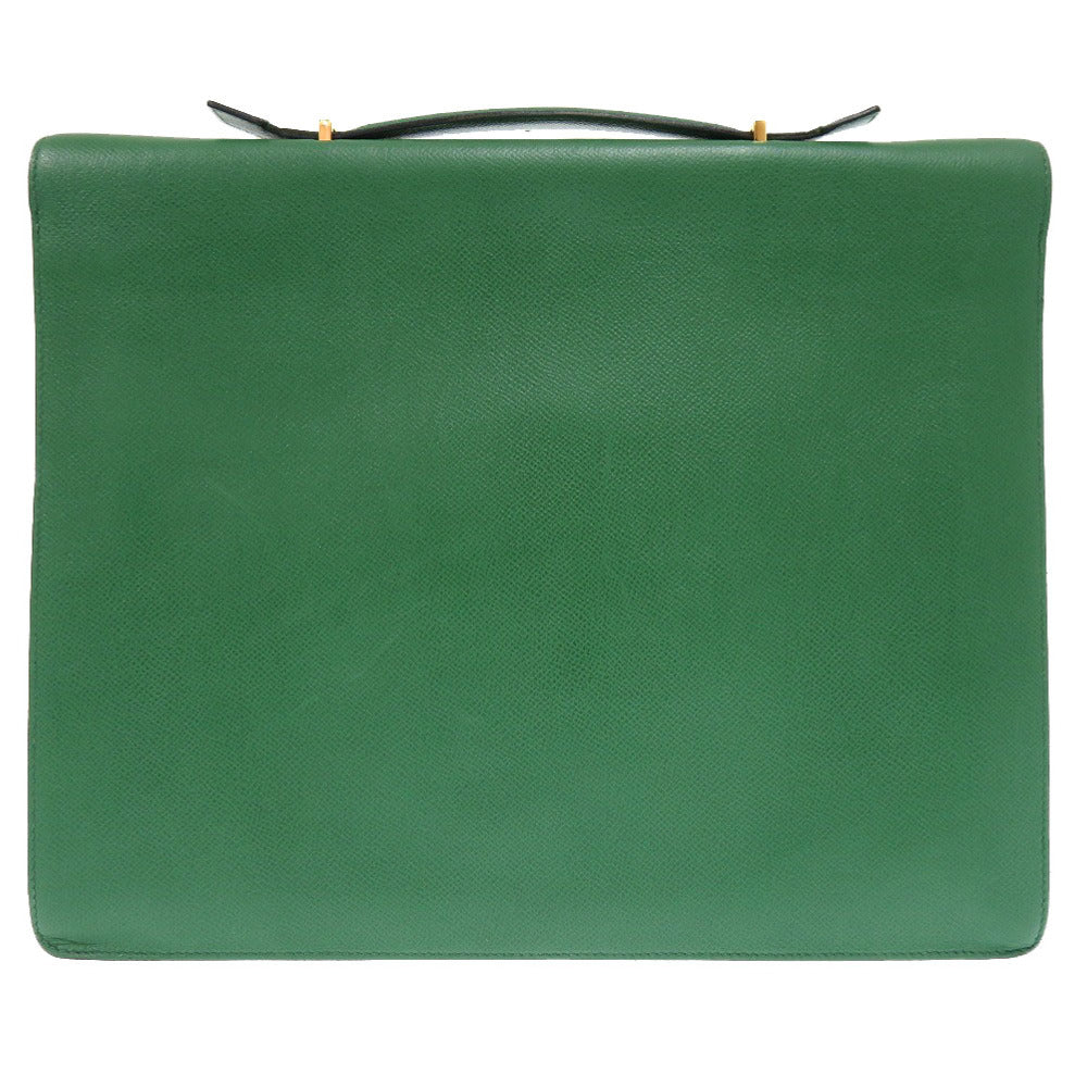 HERMES Briefcase Courchevel Vert kelly cross