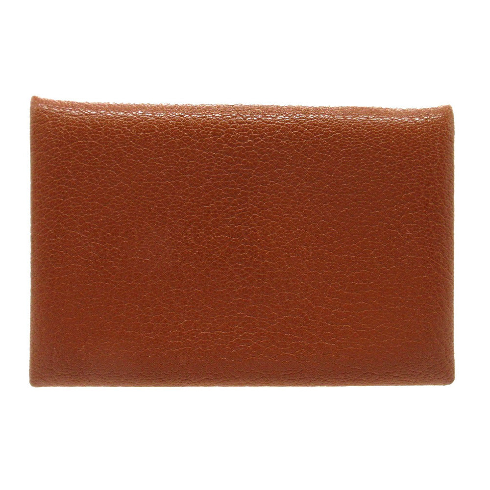 HERMES Card Case Shave Brown Calvi Women