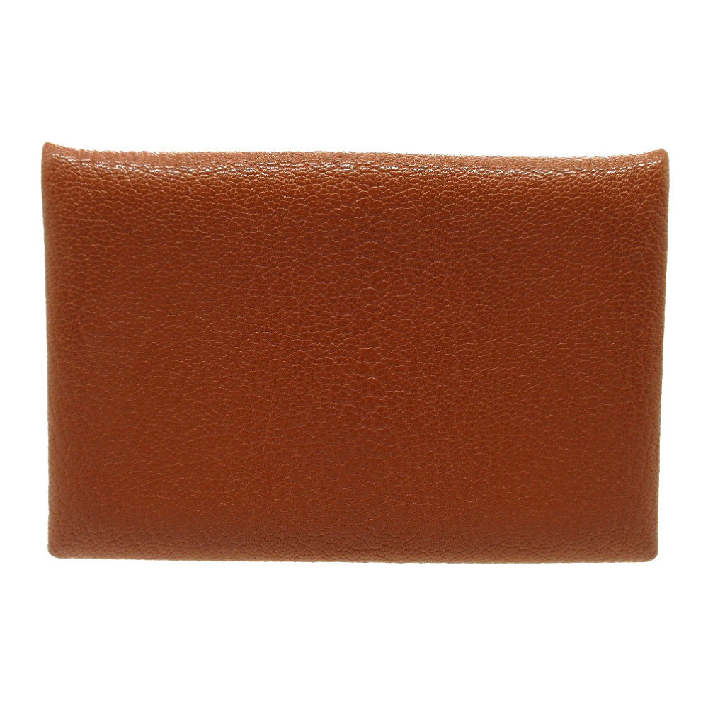 HERMES Card Case Shave Brown Calvi Women