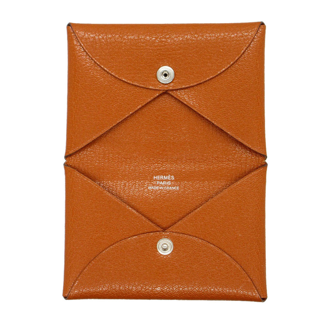 HERMES Card Case Shave Brown Calvi Women