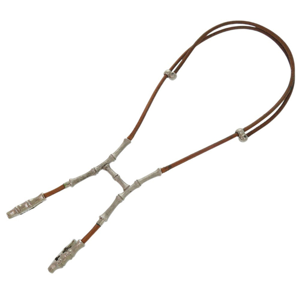 HERMES Necklace leather Brown Bamboo Halter Necklace Choker Vintage unisex(Unisex)