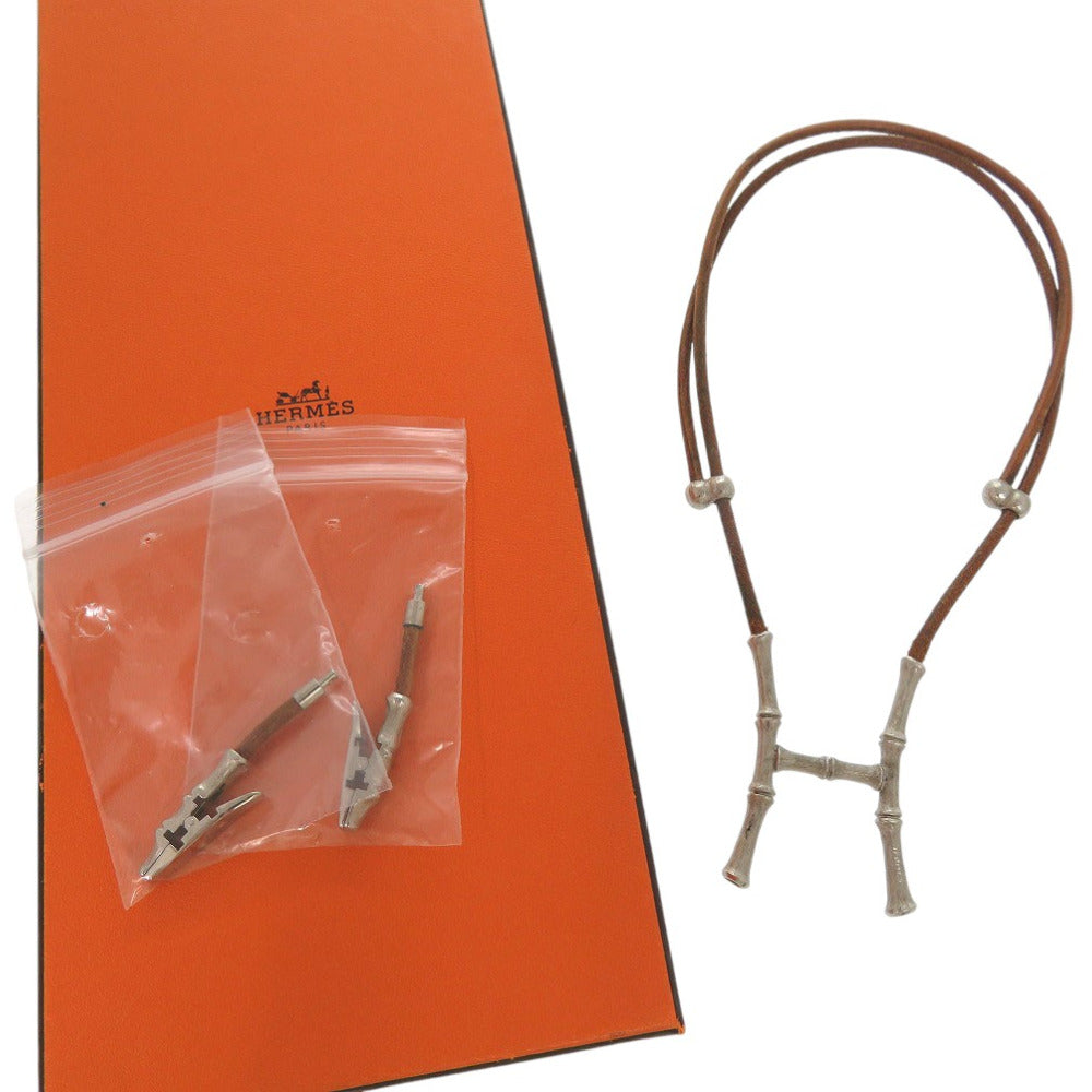 HERMES Necklace leather Brown Bamboo Halter Necklace Choker Vintage unisex(Unisex)