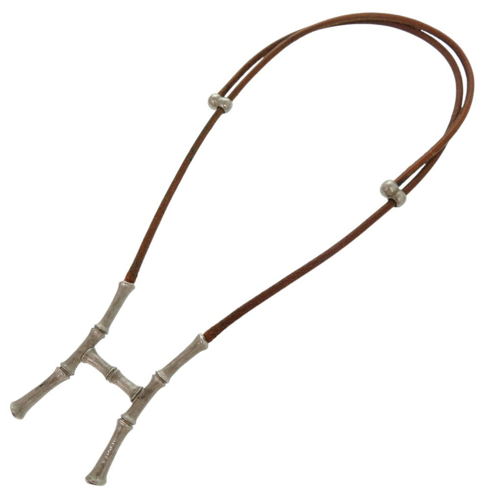 HERMES Necklace leather Brown Bamboo Halter Necklace Choker Vintage unisex(Unisex)