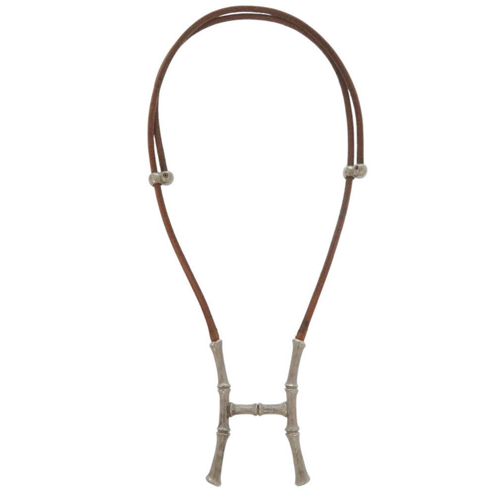 HERMES Necklace leather Brown Bamboo Halter Necklace Choker Vintage unisex(Unisex)