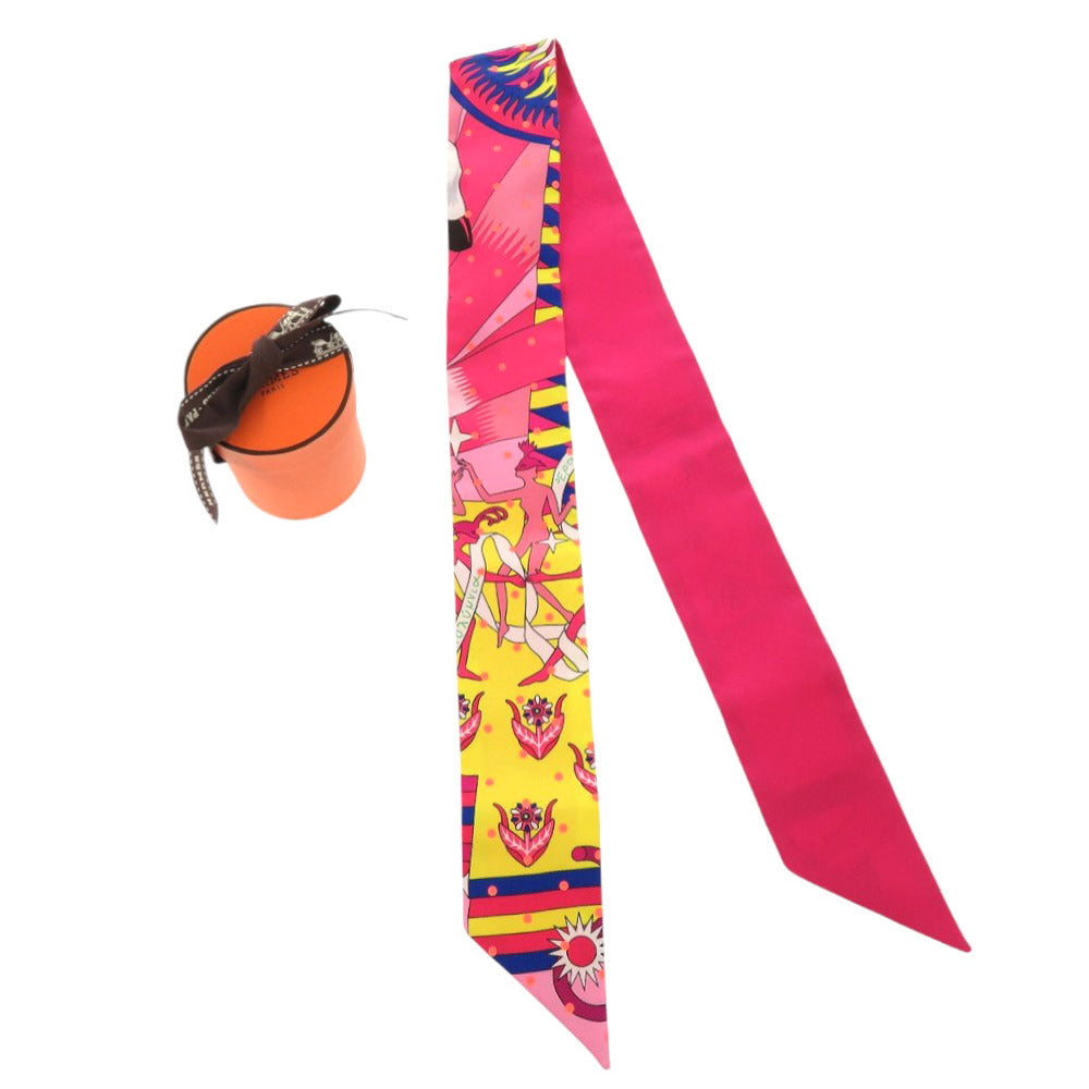 HERMES scarf silk Rose Twilly Plumetis Women