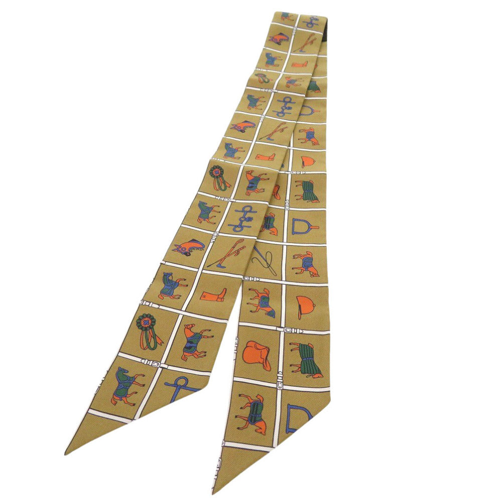 HERMES scarf silk Ocher Twilly Twilly Couvertures et Tenues de Jour Mordore Women
