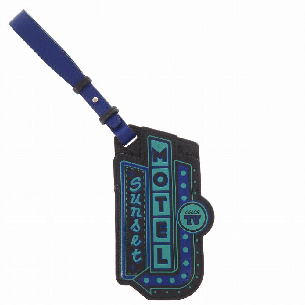 HERMES key ring leather black Name tag MOTEL sunset unisex(Unisex)