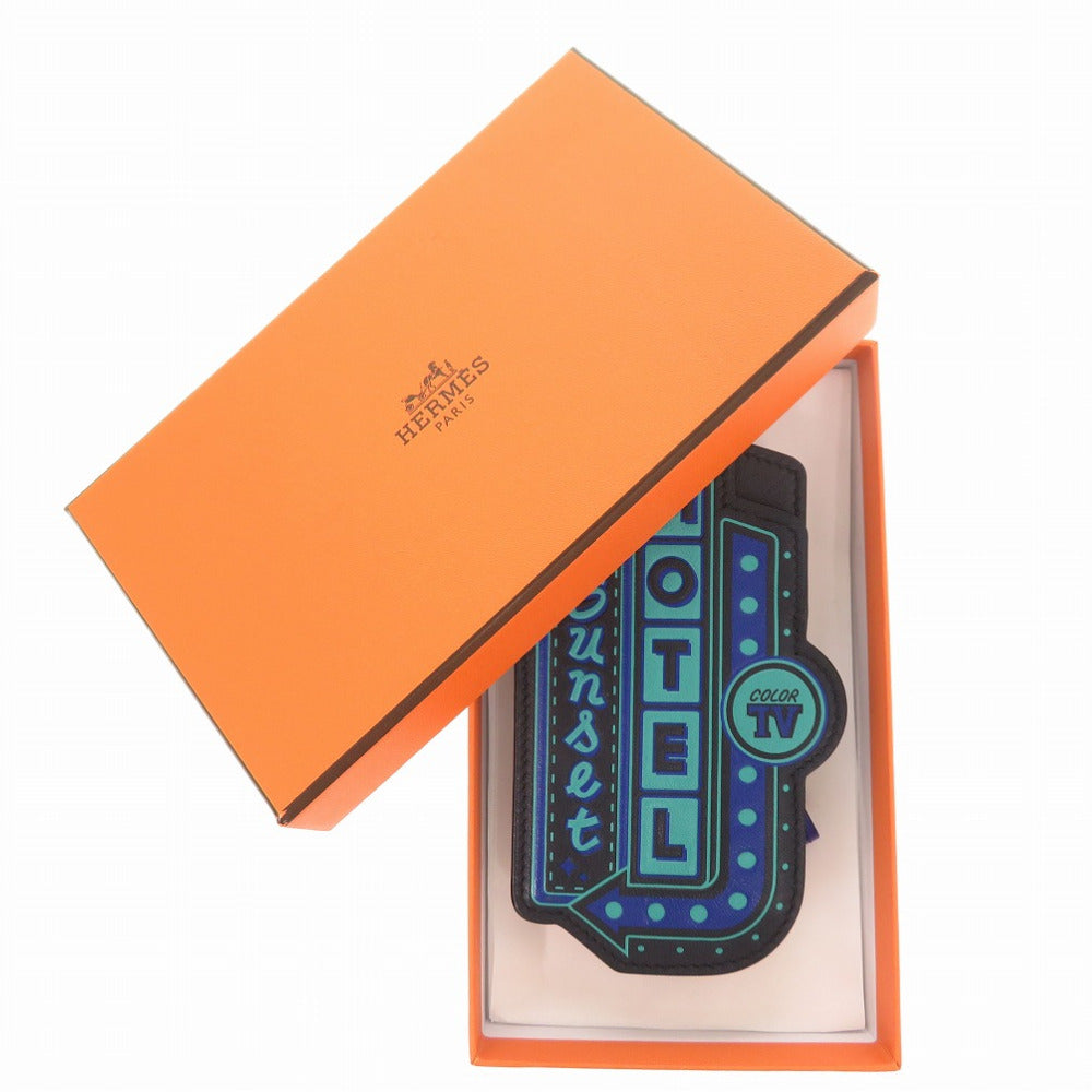 HERMES key ring leather black Name tag MOTEL sunset unisex(Unisex)