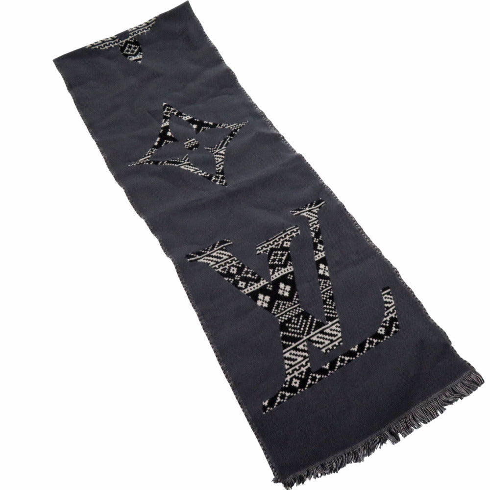LOUIS VUITTON Scarf M77947 wool gray Escharp monogram Two-Sided Wool Scarf unisex(Unisex)