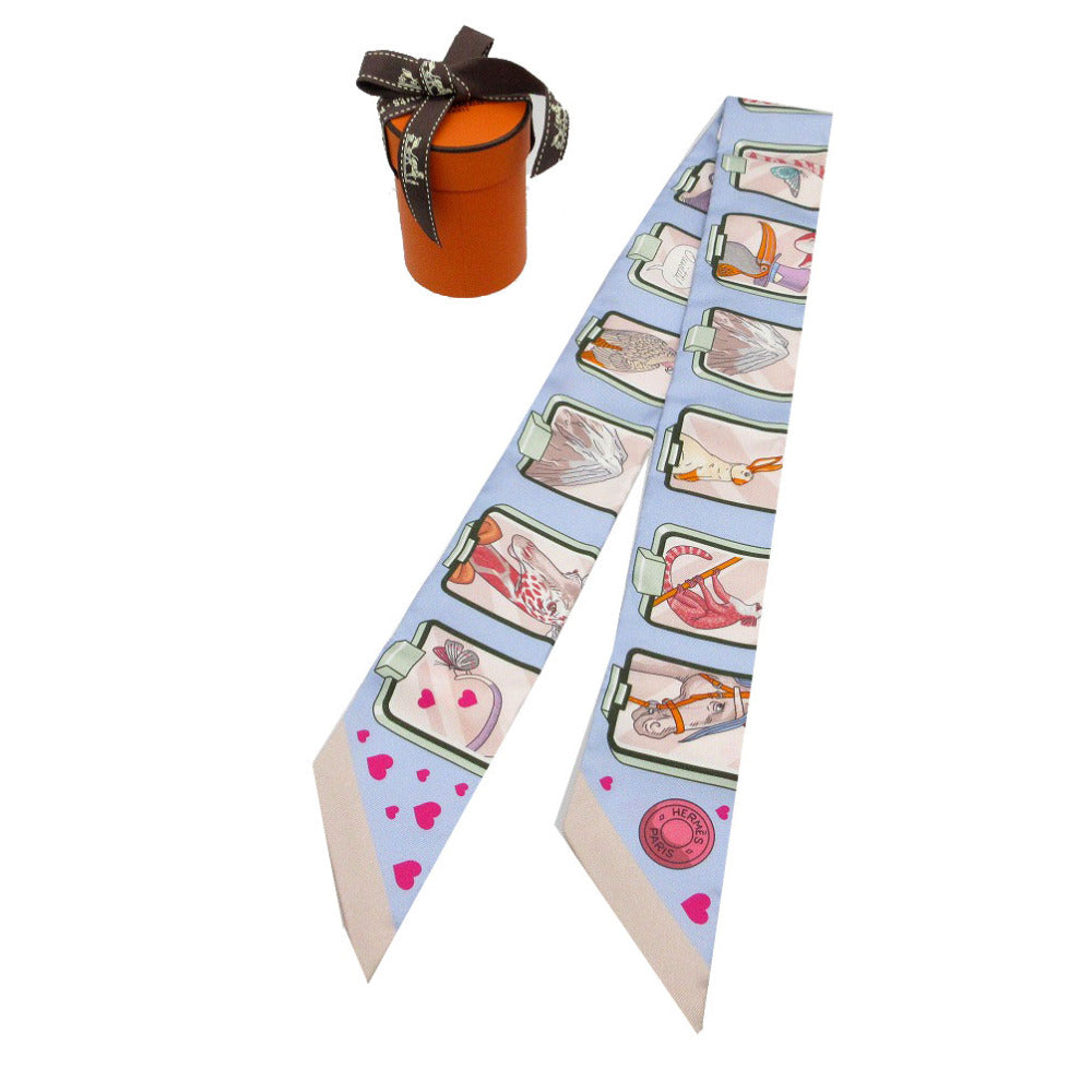 HERMES scarf silk Blue Pale Twilly Story STORY Women