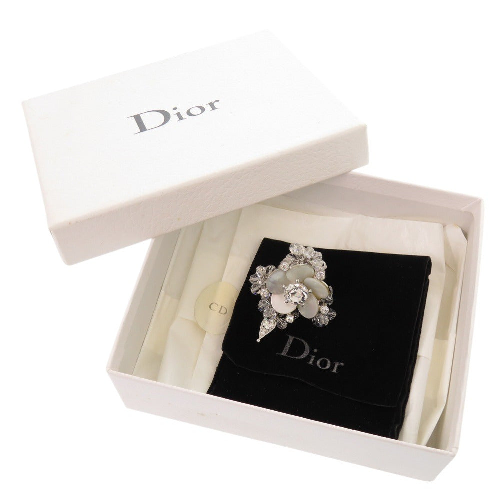 Christian Dior Ring Metal, Crystal Silver vintage flower motif Women 9