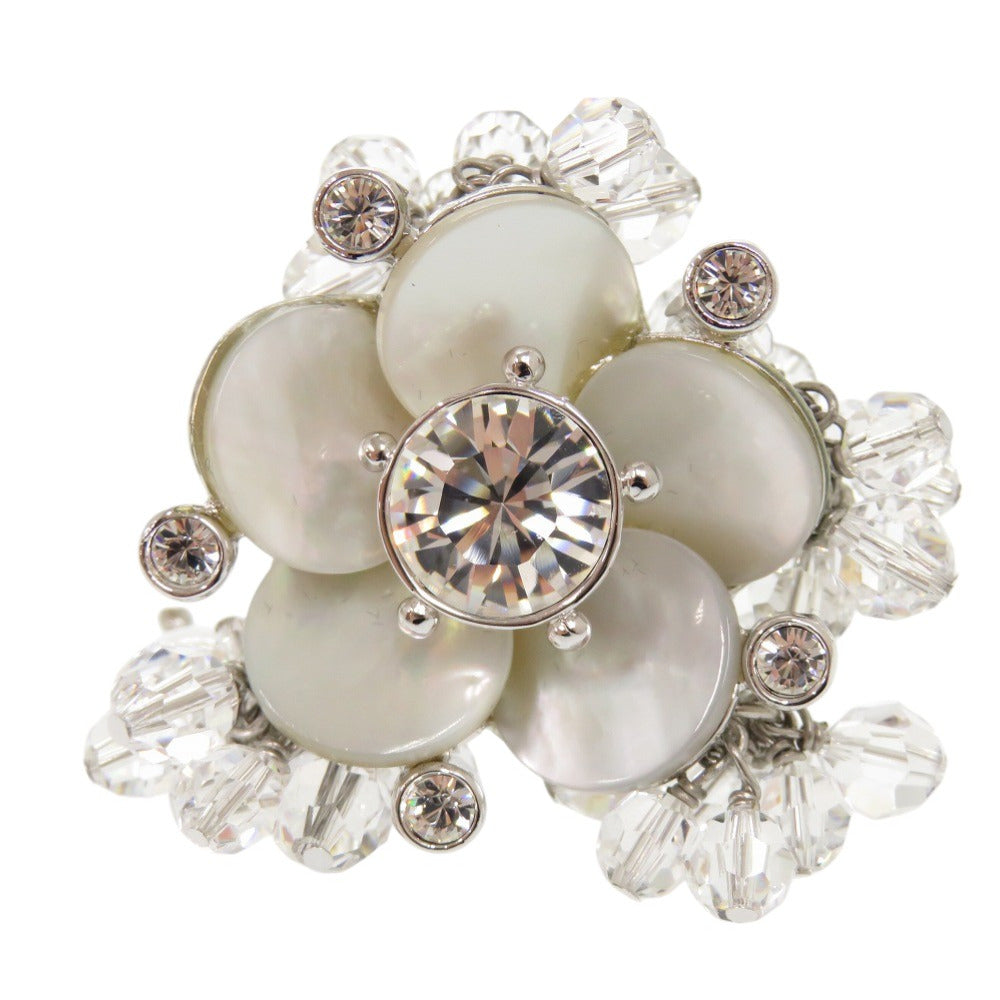 Christian Dior Ring Metal, Crystal Silver vintage flower motif Women 9
