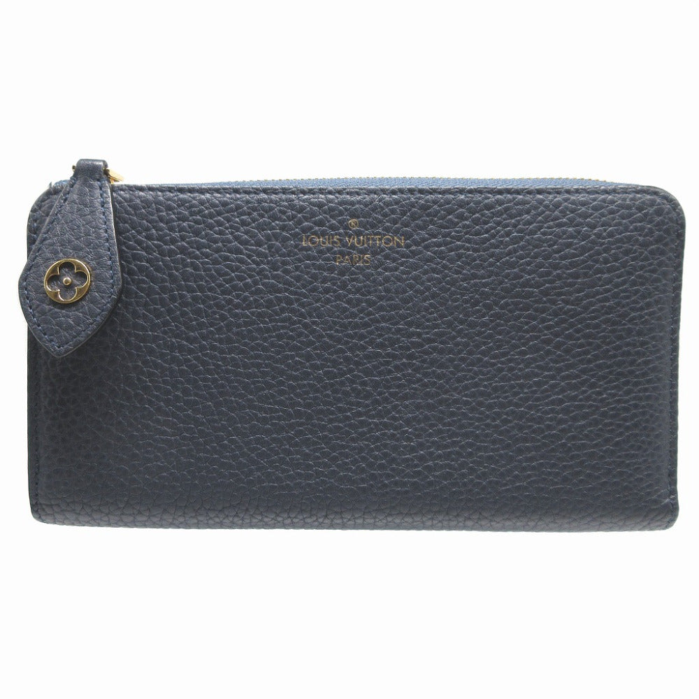 LOUIS VUITTON Long Wallet Purse M68582 leather Blue Marine L-shaped fastener Portefeuille comet unisex(Unisex)