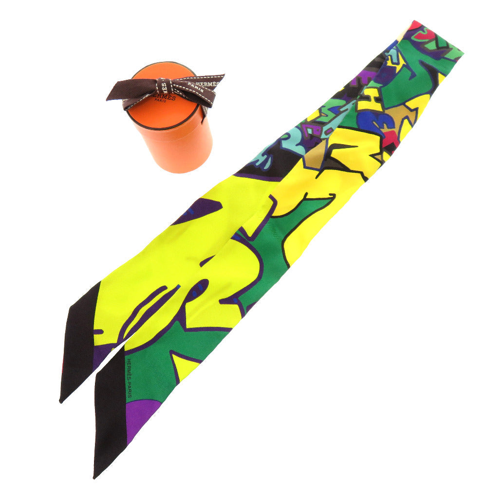 HERMES scarf silk yellow Twilly graffiti Women