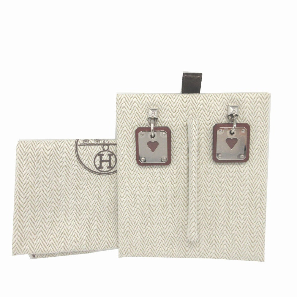 HERMES Pierce Leather, Metal Brown heart Asdukour Women