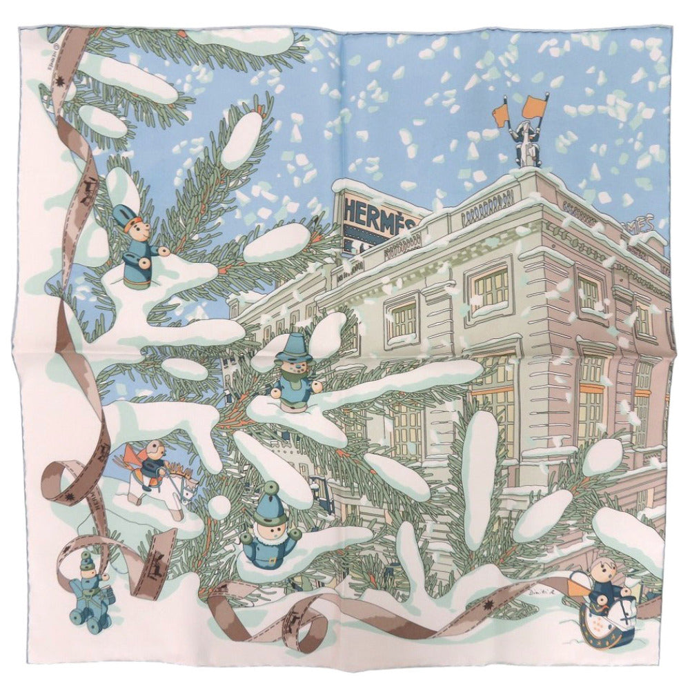 HERMES scarf silk Light blue Carre45 Petit Carre Noel at 24 Faubourg Christmas at 24 Faubourg Gavroche Women