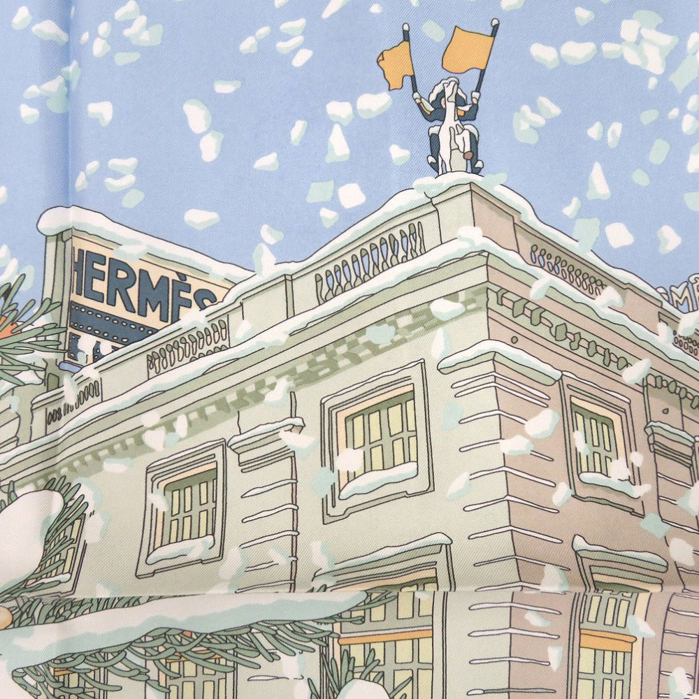 HERMES scarf silk Light blue Carre45 Petit Carre Noel at 24 Faubourg Christmas at 24 Faubourg Gavroche Women