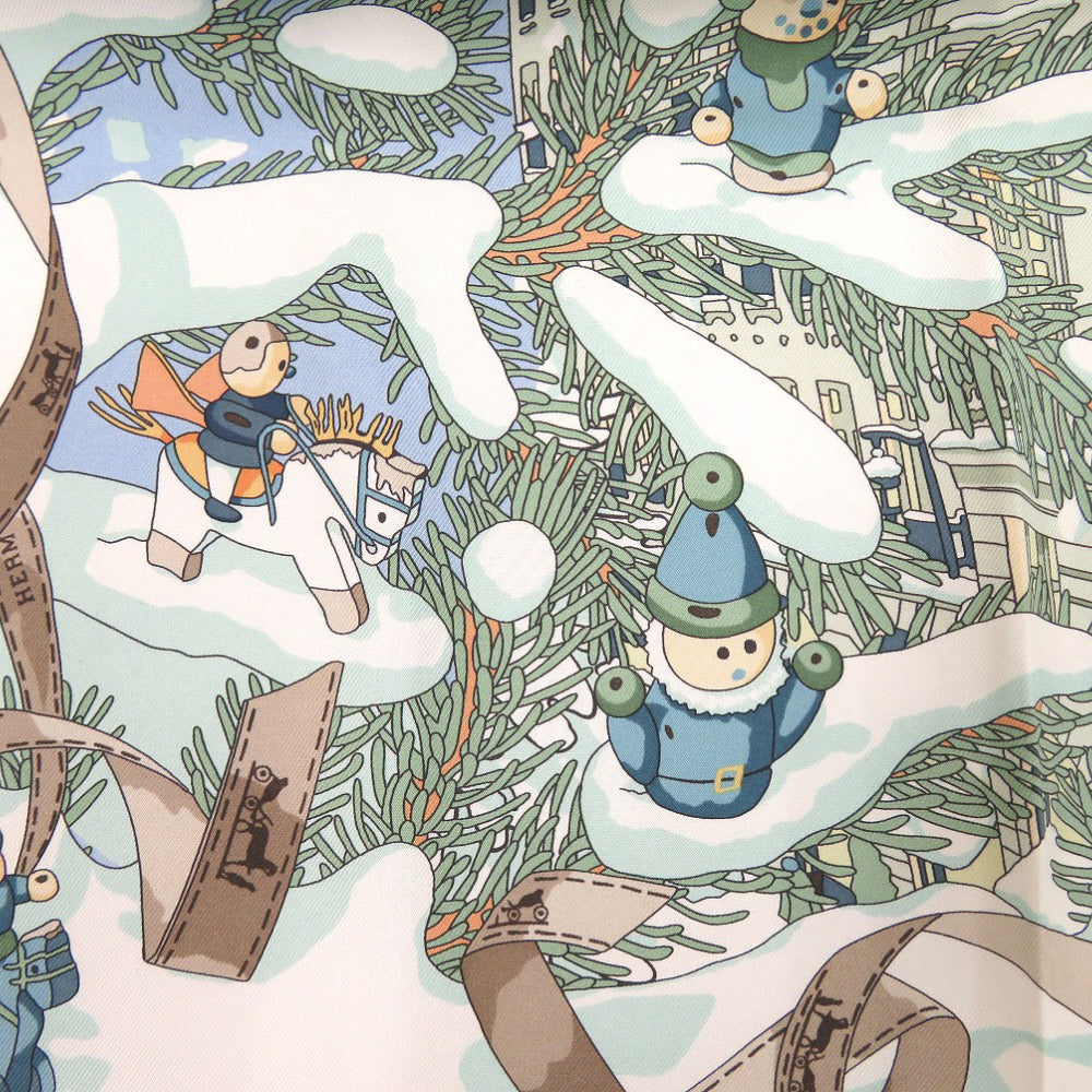 HERMES scarf silk Light blue Carre45 Petit Carre Noel at 24 Faubourg Christmas at 24 Faubourg Gavroche Women
