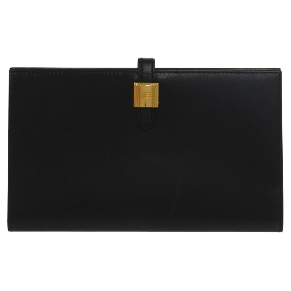 HERMES Bifold Wallet Box scarf black Cadena Motif Vintage Pass Case Billfold Long Wallet Purse Saumur Diane mens
