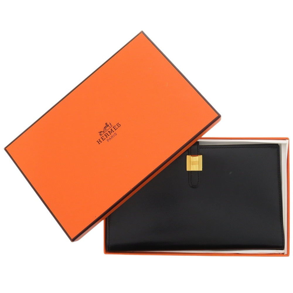 HERMES Bifold Wallet Box scarf black Cadena Motif Vintage Pass Case Billfold Long Wallet Purse Saumur Diane mens