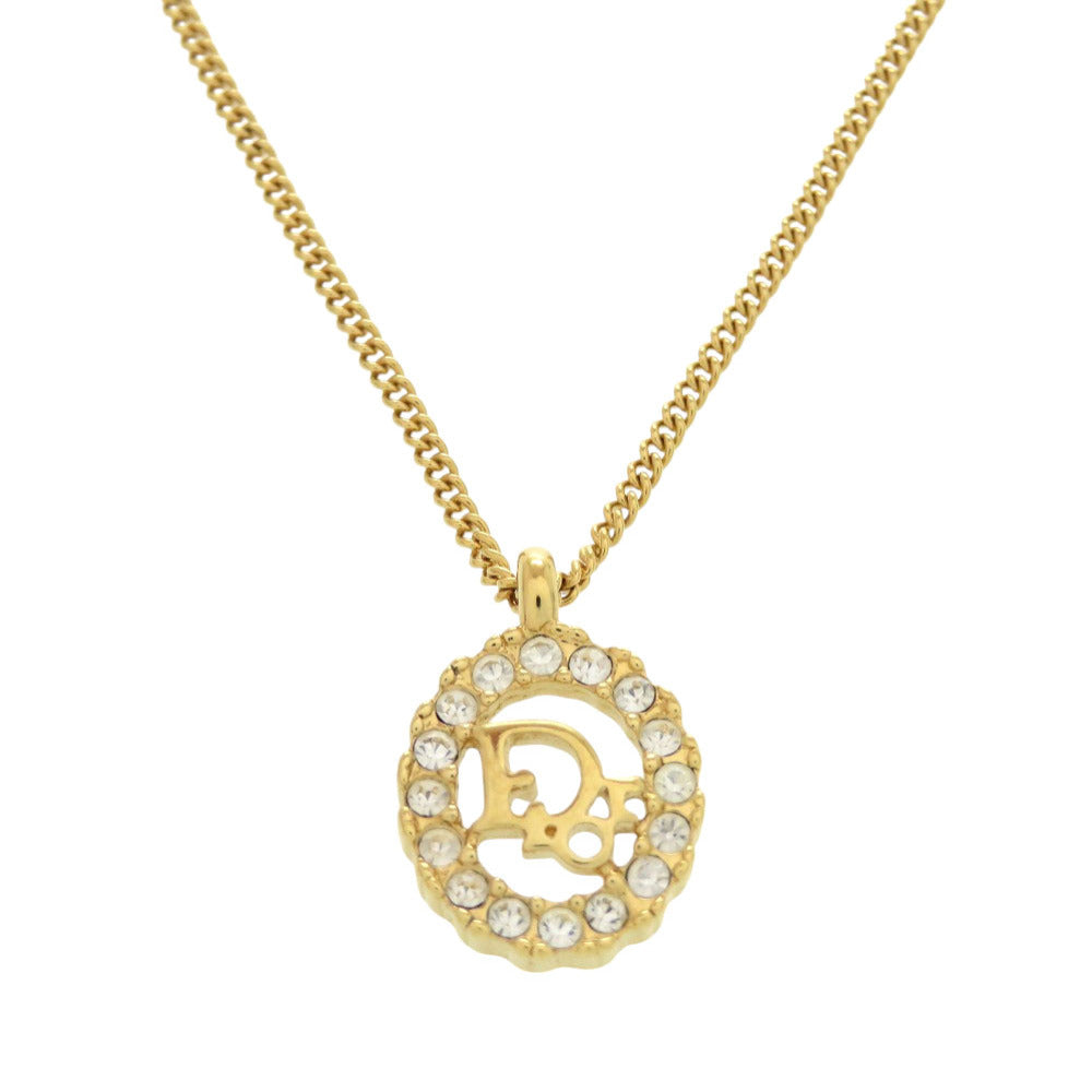 Christian Dior Necklace Stone gold logo vintage Women